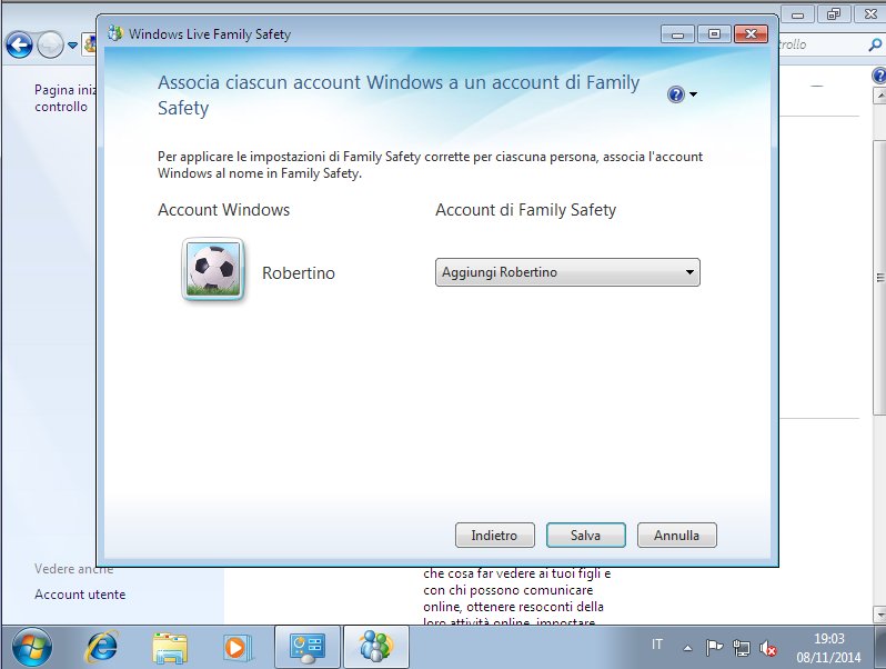 controllo genitori associazione utente a Windows Live Family Safety