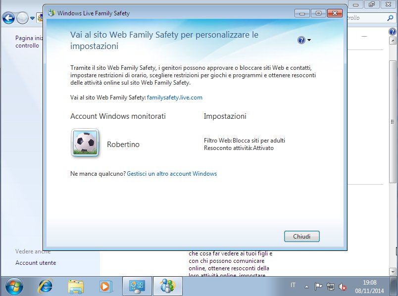 controllo genitori conferma associazione utente a Windows Live Family Safety