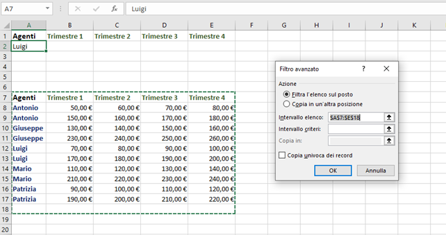 Come effettuare il filtro avanzato su Excel
