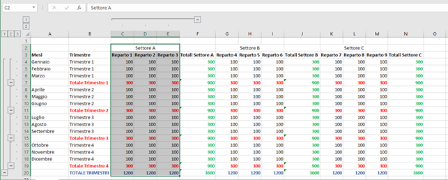 Raggruppare Righe e Colonne su Excel 